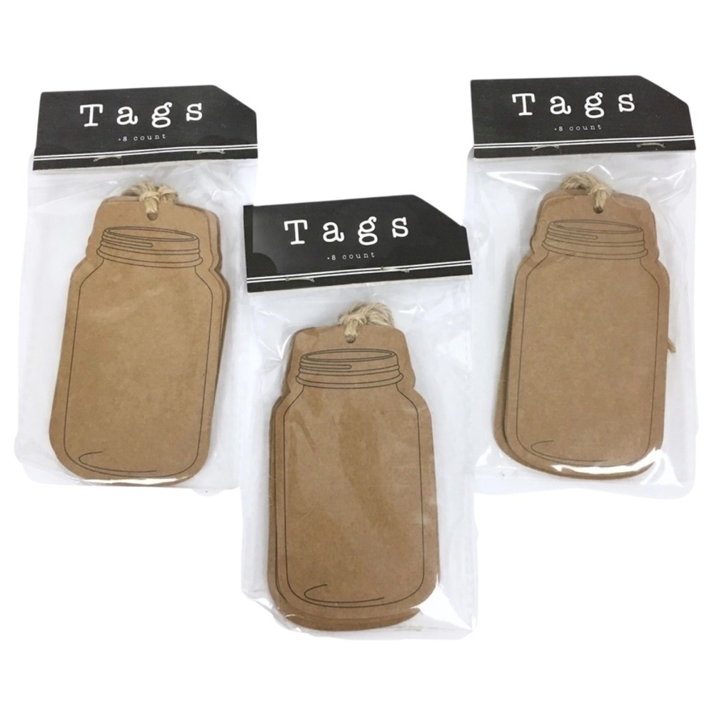 GIFT TAGS Ball Mason Jar Kraft Paper Jute Strings 24 Total Die Cut Labels NEW